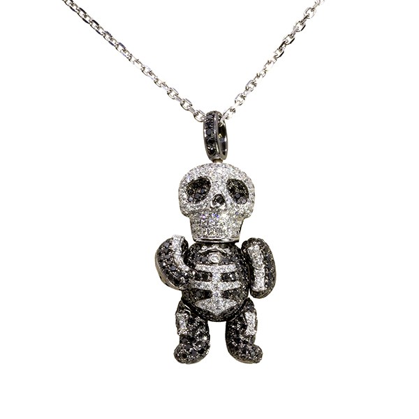 18K Black & White Diamond Baby Skeleton Pendant on Chain